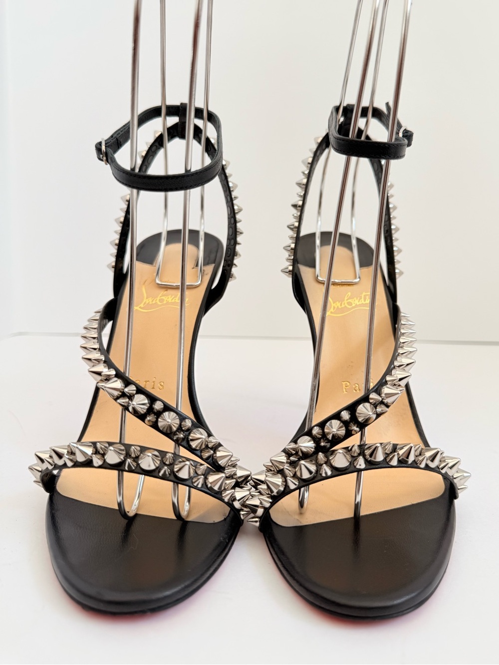 Christian Louboutin Mafaldina Spikes 100 Black Silver Leather Sandals EU 38 - Picture 2 of 11